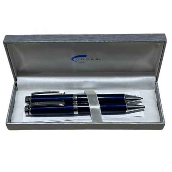 NEW/UNBOXED Vintage Cross Classic Century Blue Lacquer & Chrome Writing Set - Picture 1 of 2